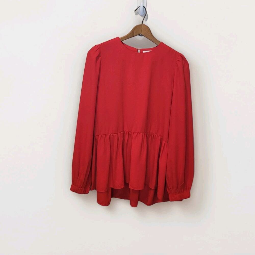Pomander Place Tuckernuck Red Carlota Peplum Blouse Size Small New Preppy